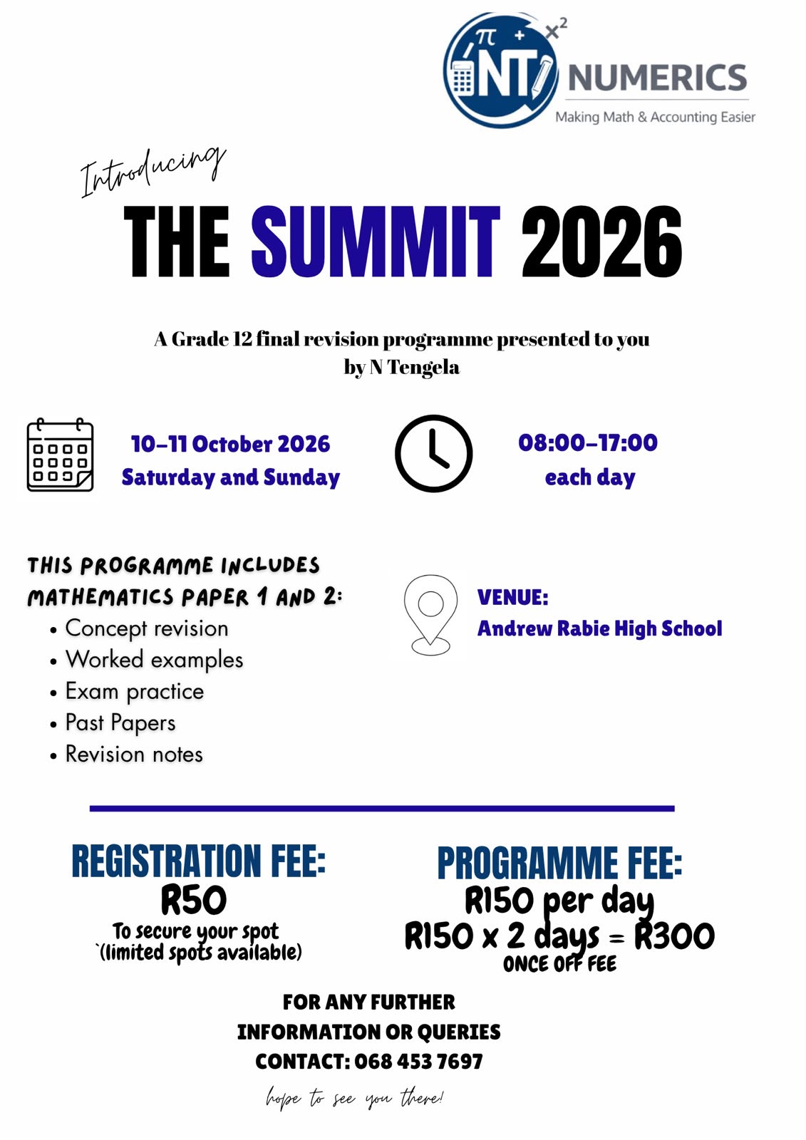 The Summit 2026 Grade 12 final revision programme poster