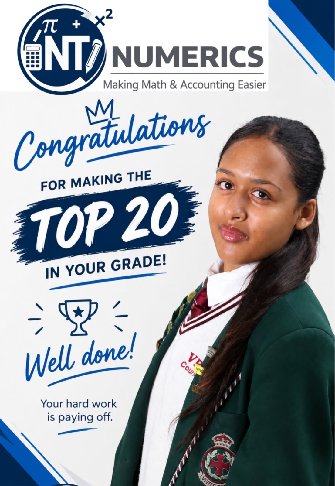 NT Numerics student celebrating a Top 20 achievement